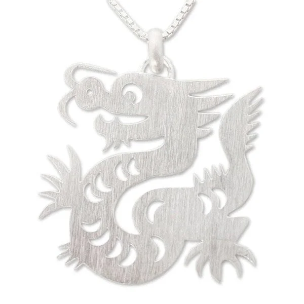 silver pendant necklace with date engraving for anniversary-Handmade Sterling Silver 'Chinese Zodiac Dragon' Necklace (Thailand)