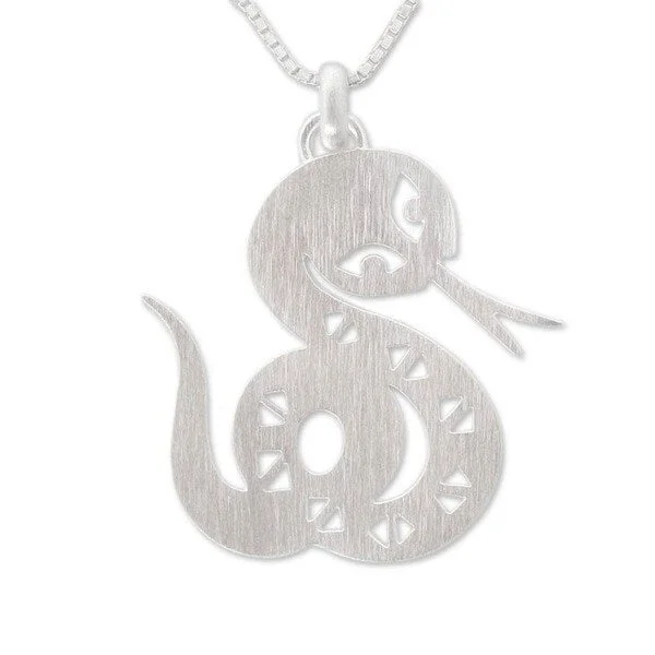 gold pendant necklace with name engraving for dad-Handmade Sterling Silver 'Chinese Zodiac Snake' Necklace (Thailand)