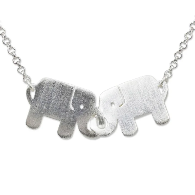 simple gold chain necklace with pendant-Handmade Sterling Silver 'Elephant Friendship' Necklace (Thailand) - 7'6" x 9'6"