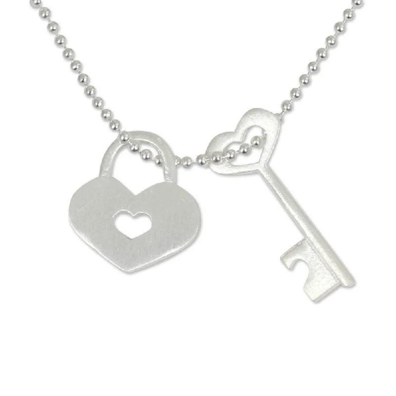 custom round pendant necklace with message for mom-Handmade Sterling Silver 'Key Of Love' Pendant Necklace (Thailand)