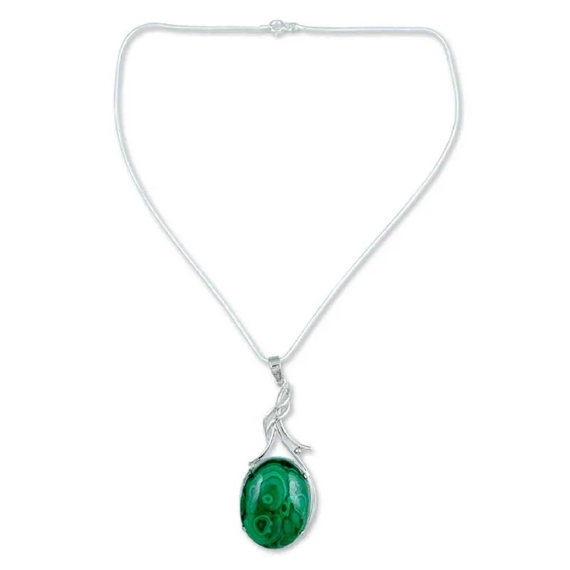 silver pendant necklace for wedding with initials-Handmade Sterling Silver 'Love Lyrics' Malachite Necklace (India)