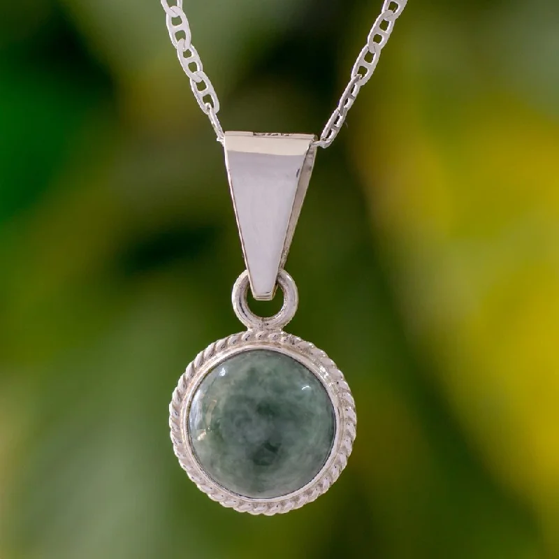 silver pendant necklace with custom birthstone charm-Handmade Sterling Silver 'Mixco Moon' Jade Necklace (Guatemala)