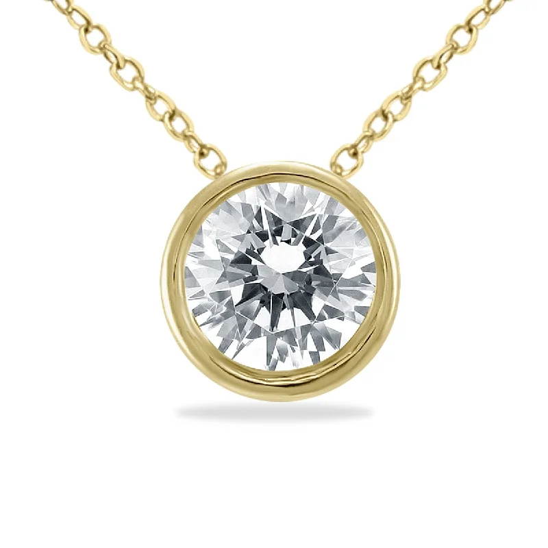 gold pendant necklace with gemstone charm for women-Marquee 1/3 Carat Diamond Bezel Pendant in 14K Yellow Gold