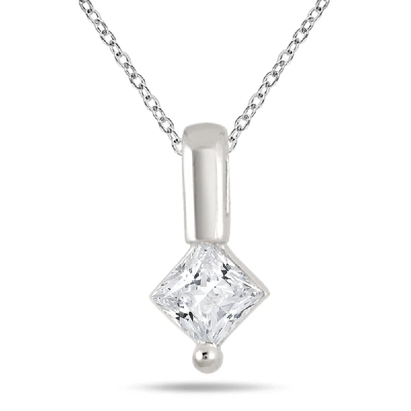 personalized infinity bar necklace with family names-Marquee 1/3 Carat Princess Cut Diamond Pendant in 10K White Gold