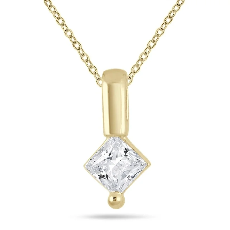 custom heart pendant necklace with initials for girls-Marquee 1/3 Carat Princess Cut Diamond Pendant in 10K Yellow Gold