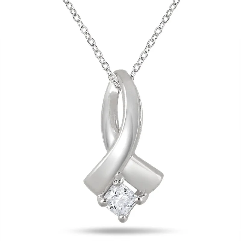 personalized pendant necklace with initials for mother-Marquee 1/3 Carat Princess Cut Diamond Twist Pendant in 10K White Gold