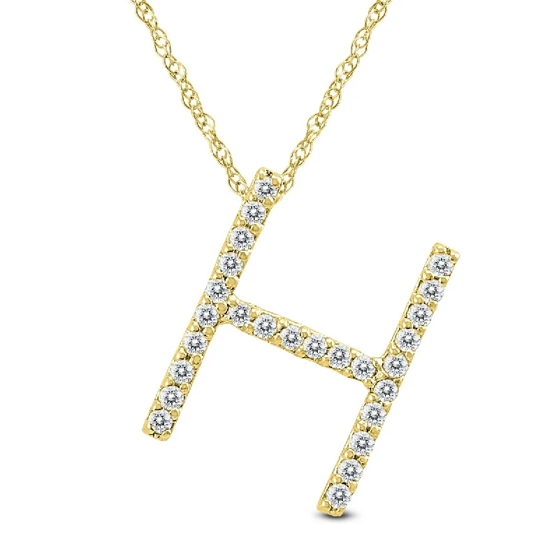 custom pendant necklace for couples with personalized text-Marquee 1/6 Carat TW H Initial Diamond Pendant Necklace in 10K Yellow Gold with Adjustable Chain