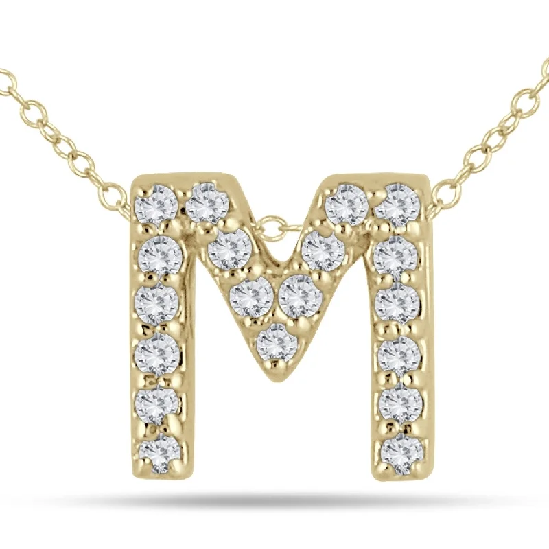 personalized gemstone bar pendant for couples-Marquee 1/6 Carat TW M Initial Diamond Pendant in 10K Yellow Gold