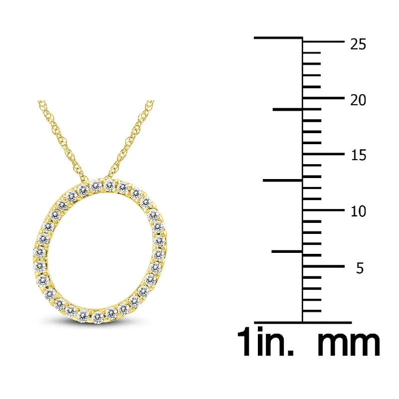 gold pendant necklace with crystal for special occasion-Marquee 1/6 Carat TW O Initial Diamond Pendant Necklace in 10K Yellow Gold with Adjustable Chain