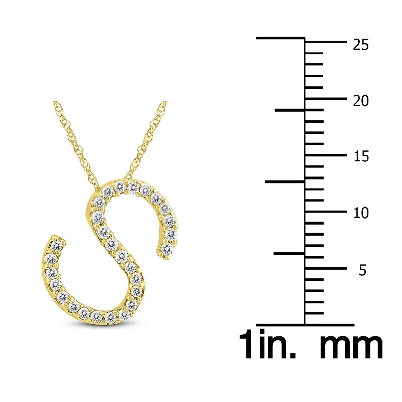 gold pendant necklace with custom text for special occasion-Marquee 1/6 Carat TW S Initial Diamond Pendant Necklace in 10K Yellow Gold with Adjustable Chain