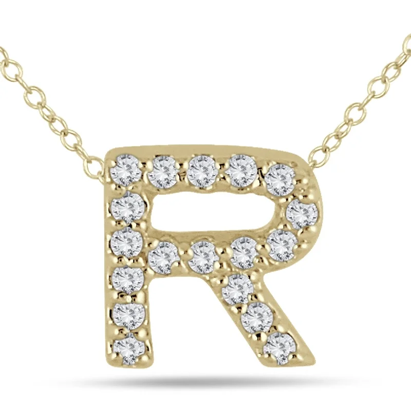 custom pendant necklace with meaningful engraving for husband-Marquee 1/8 Carat TW R Initial Diamond Pendant in 10K Yellow Gold