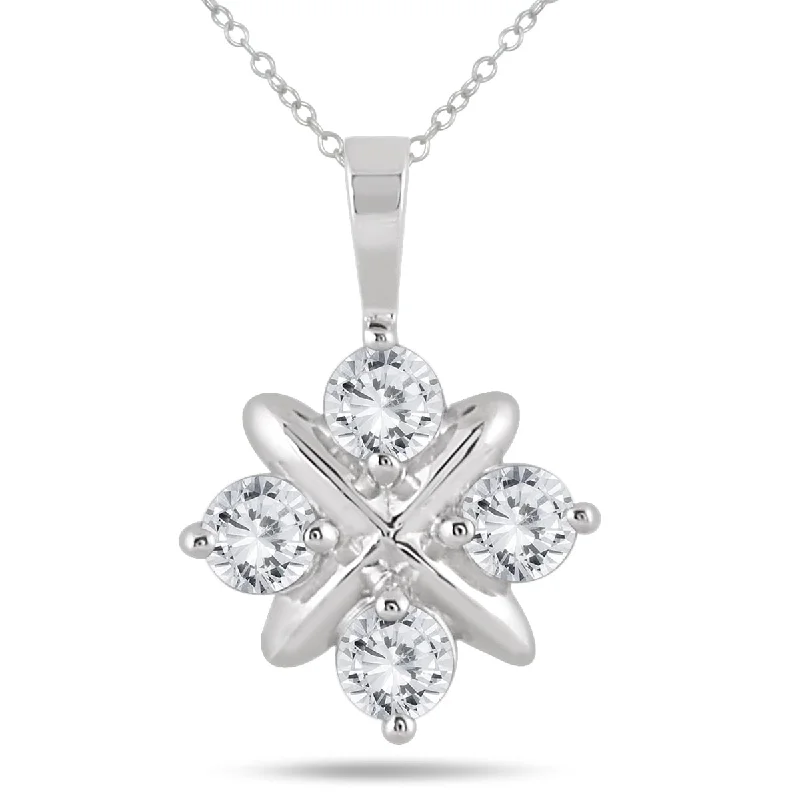 silver engraved pendant necklace for couples with date-Marquee 1 Carat TW Diamond Snowflake Pendant in 10K White Gold