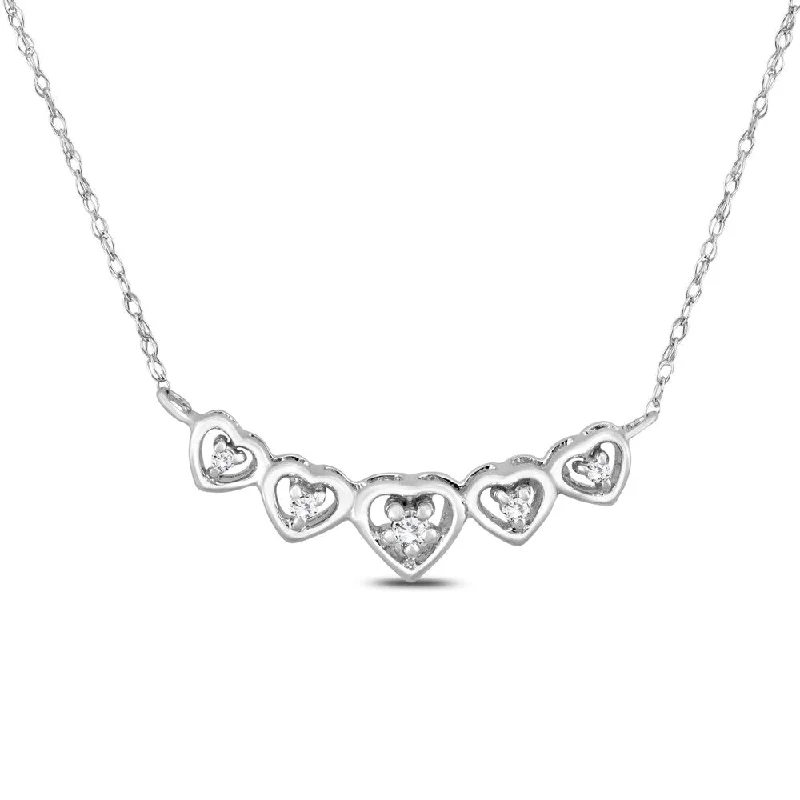 custom pendant necklace for wife with date engraving-Marquee Diamond Heart Link Necklace in 10K White Gold