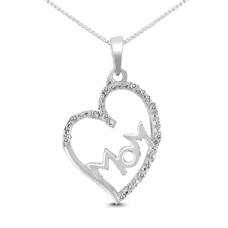 gold chain necklace with custom pendant for women-Marquee Diamond Heart with MOM Pendant in .925 Sterling Silver