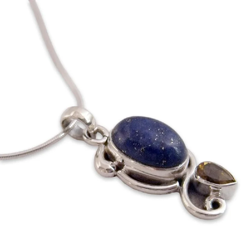 custom pendant necklace for couples with special message-NOVICA Handmade Blue 'Royal Charm' Lapis Citrine and Sterling Silver Necklace (India) - 7'6" x 9'6"