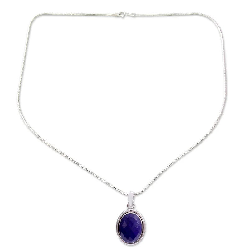 custom pendant necklace for anniversary with gemstone charm-NOVICA Handmade Sterling Silver 'Blue Destiny' Lapis Lazuli Necklace (India) - 7'6" x 9'6"