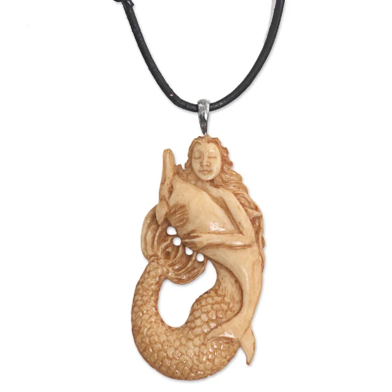 gold pendant necklace for men with custom engraving-NOVICA Handmade Sterling Silver 'Mermaid and Dolphin' Necklace (Indonesia)