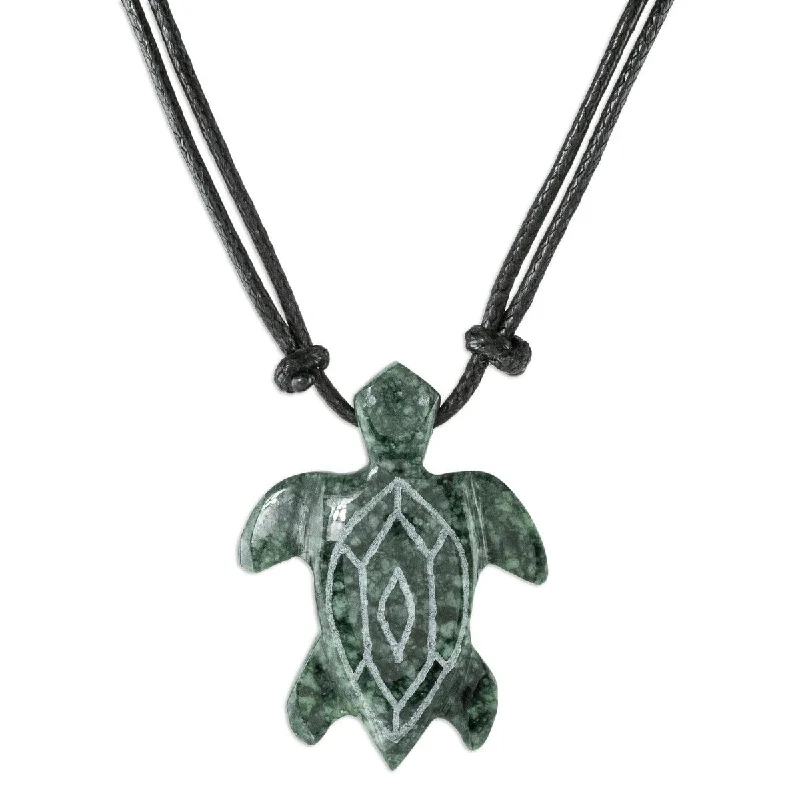 silver heart-shaped pendant necklace for wife with engraving-NOVICA Marine Turtle, Jade pendant necklace