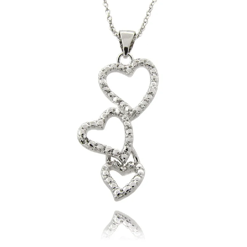 silver infinity pendant necklace with engraved names-Silvertone Diamond Accent Triple Heart Drop Necklace