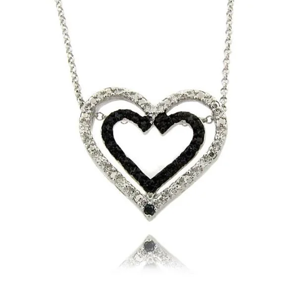 personalized pendant necklace with quote for dad-Sterling Silver 1/4ct TDW Black and White Diamond Heart Pendant (I-J, I2-I3)