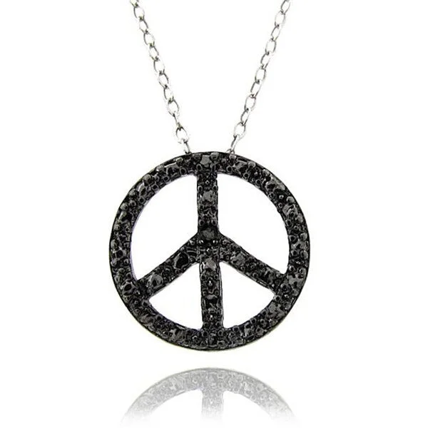 custom pendant necklace for couples with special message-Sterling Silver Black Diamond Accent Peace Pendant