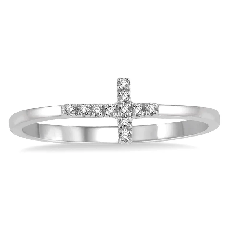 engagement rings with oval sapphires and diamond pave-10K White Gold Diamond Cross Ring