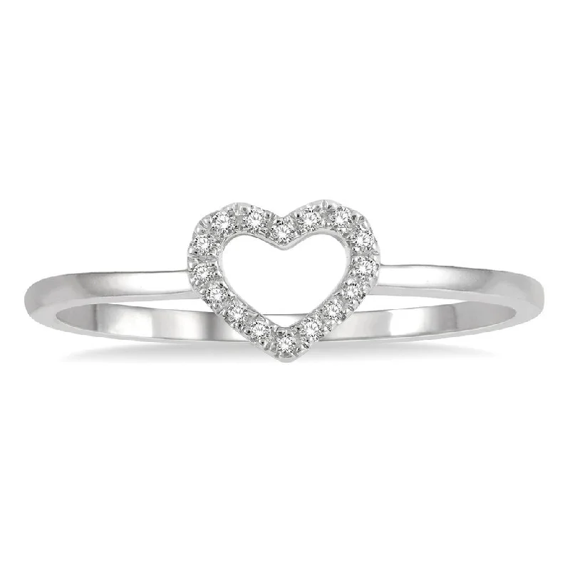 men’s wedding rings with black sapphires and diamond accents-10K White Gold Diamond Heart Ring