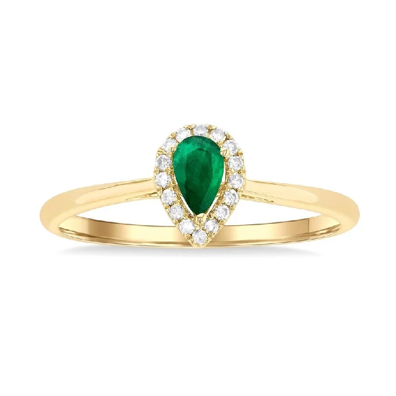 men’s rings with custom sapphire and diamond pave designs-10K Yellow Gold Emerald And Diamond Halo Ring