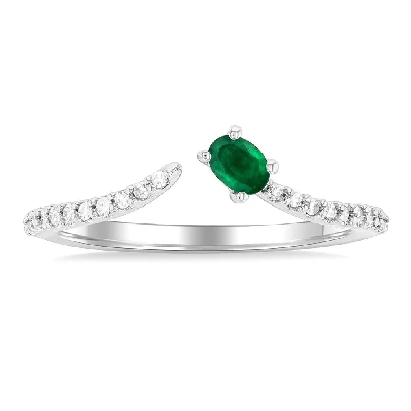 engagement rings with emerald-cut sapphires and diamond settings-10K Yellow Gold Open Chevron Emerald And Diamond Ring