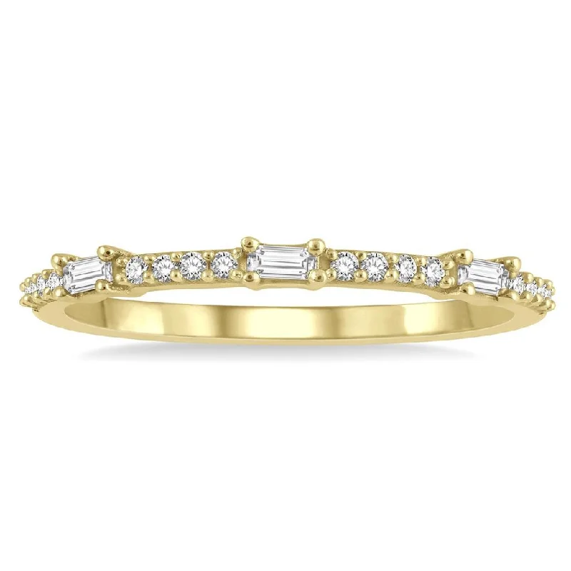 men’s wedding rings with square sapphires and diamond center stones-10K Yellow Gold Stackable Petite Baguette Diamond Fashion Ring