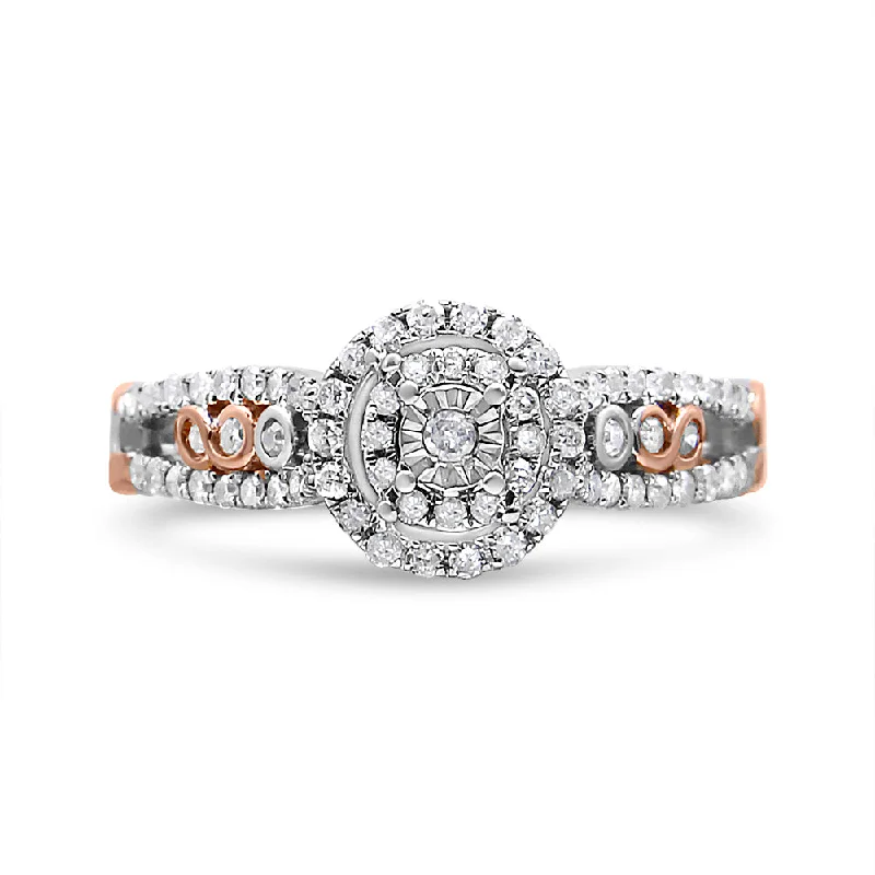 engagement rings with square sapphires and diamond pave details-14K Rose Gold Plated .925 Sterling Silver 1/2 Cttw Round Diamond Double Frame Cross-Over Split Shank Engagement Ring