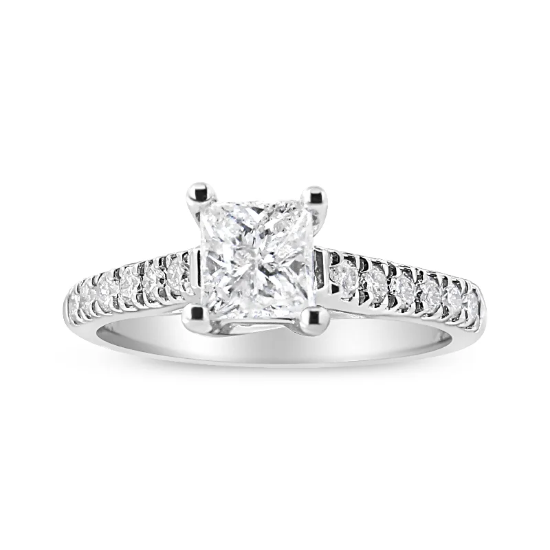 women’s engagement rings with square diamonds and sapphire accents-14K White Gold 1 1/5 Cttw 4-Prong Set Princess Diamond Classic Engagement Ring Ring