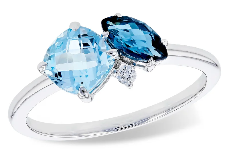 women’s engagement rings with square diamonds and sapphire accents-14K White Gold Blue Topaz Toi Et Moi Ring