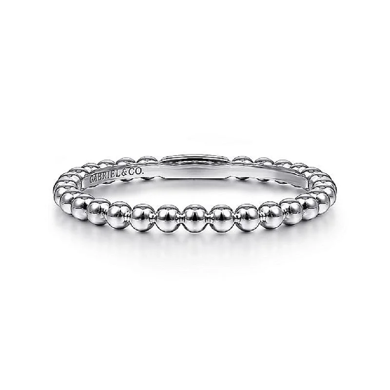 men’s wedding rings with multi-stone sapphires and diamonds-14K White Gold Bujukan Beaded Stackable Ring