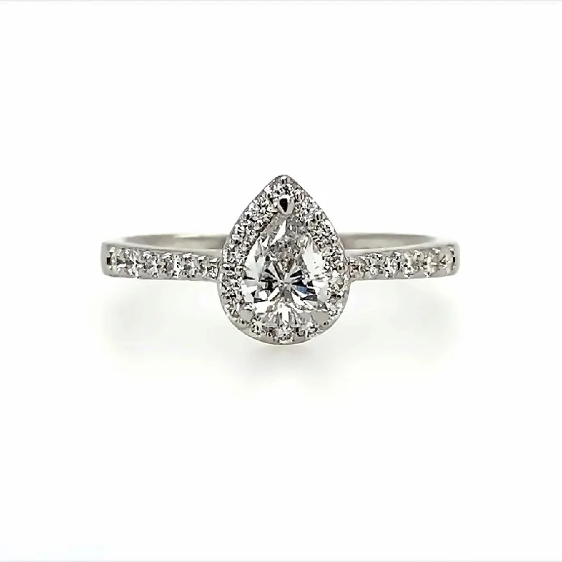 engagement rings with oval sapphires and square diamonds-14K White Gold 0.41Ct Pear Diamond Halo Engagement Ring