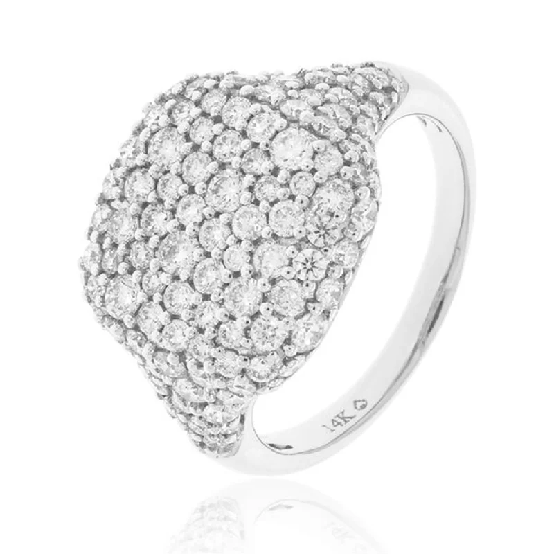 men’s rings with radiant sapphires and diamond pave designs-14K White Gold Contemporary Diamond Ring