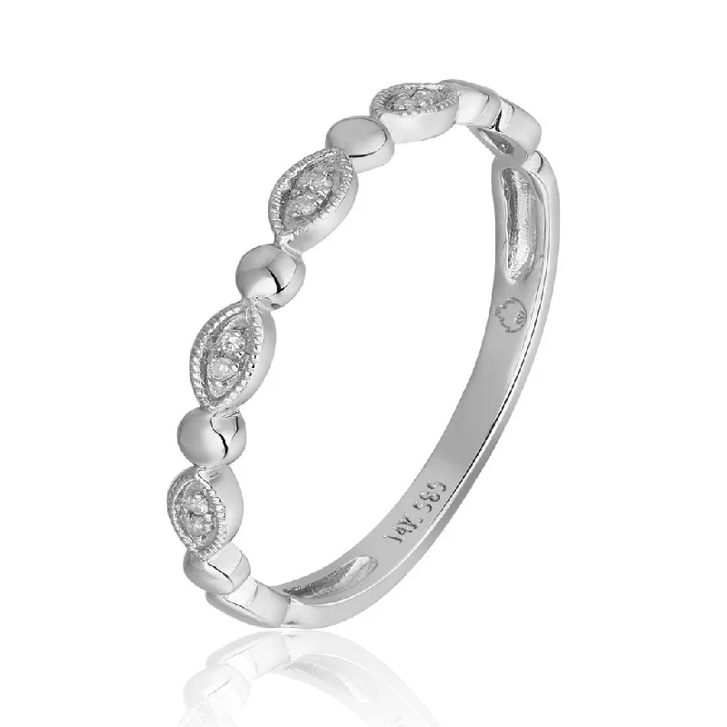 women’s engagement rings with diamond and sapphire pave settings-14K White Gold Dainty Classic Diamond Stackable Ring