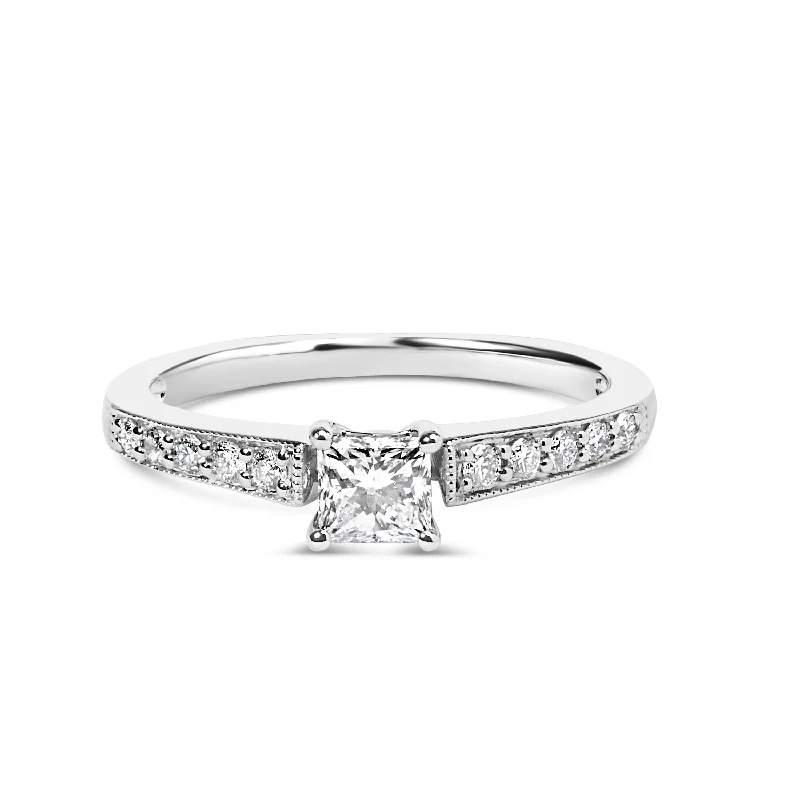 women’s rings with emerald-cut sapphires and diamond pave designs-14K White Gold Diamond 1/2 Cttw Princess Cut Diamond Engagement Ring