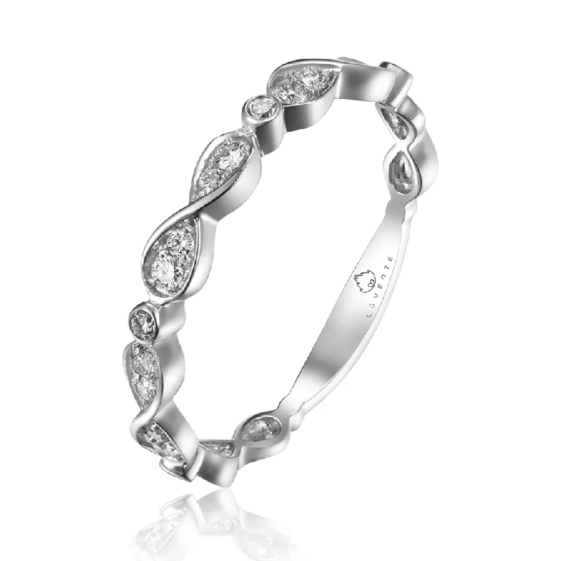 women’s engagement rings with oval sapphires and diamond center stones-14K White Gold Infinity Diamond Stackable Ring