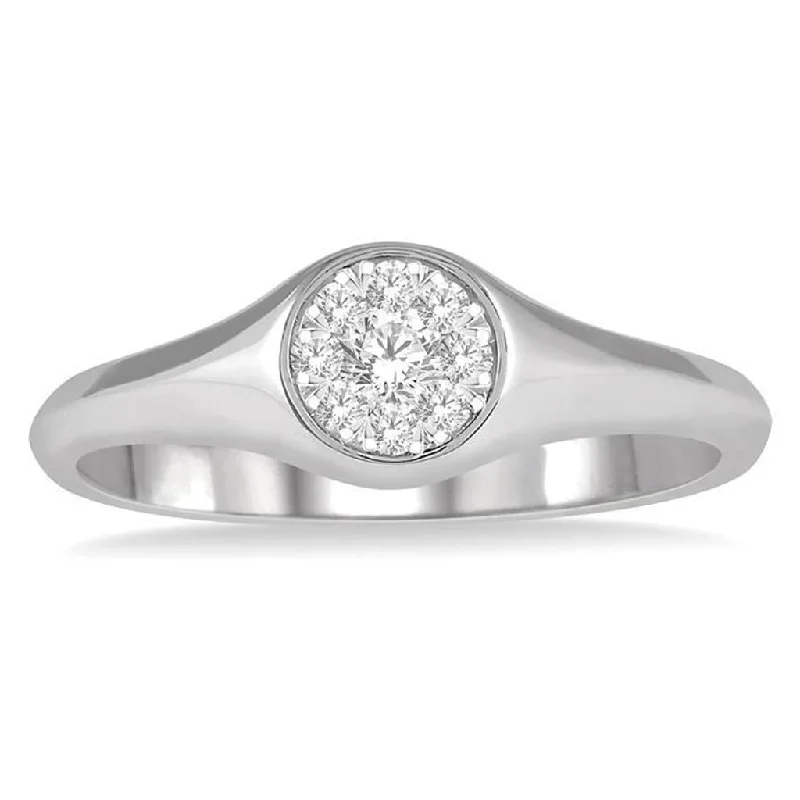 women’s engagement rings with square sapphires and diamond pave-14K White Gold 'Lovebright' Round Shape Diamond Signet Ring