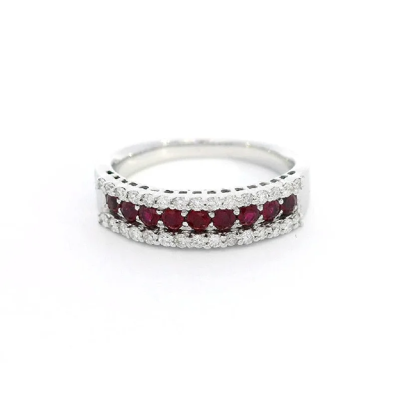 engagement rings with princess-cut sapphires and diamond accents-14K White Gold Round Rubies Band Ring