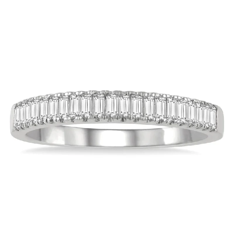 men’s wedding rings with large sapphires and diamond accents-14K White Gold Straight Baguette Cut Diamond Band