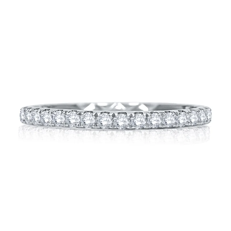 men’s wedding rings with square sapphires and diamond pave-14K White Gold Straight Diamond Band