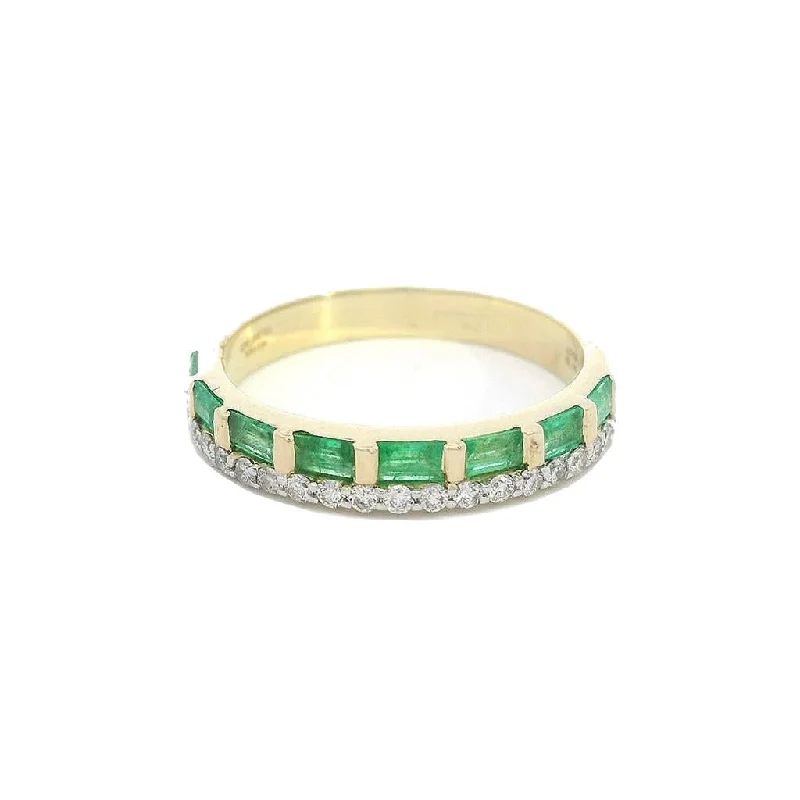 women’s engagement rings with square sapphires and diamonds-14K Yellow Gold Baguette Emeralds Band Ring