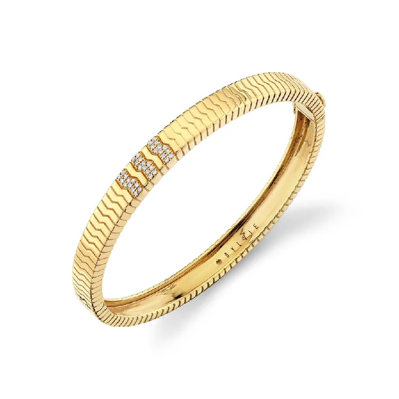 engagement rings with radiant sapphires and diamond pave designs-14K Yellow Gold Bangle With Three Pavé Set Lines