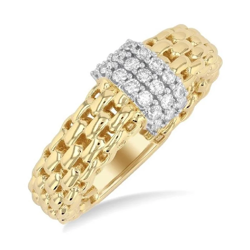 women’s rings with oval sapphires and diamond center stones-14K Yellow Gold Bold Weave Circle Natural Diamonds Ring