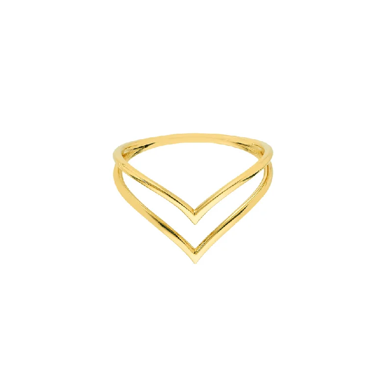 engagement rings with round diamonds and sapphire pave bands-14K Yellow Gold Double Chevron Ring