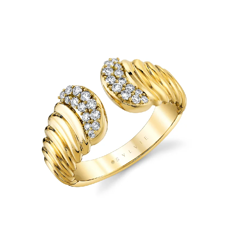 men’s wedding bands with square sapphires and diamonds-14K Yellow Gold Open Natural Diamonds Ring