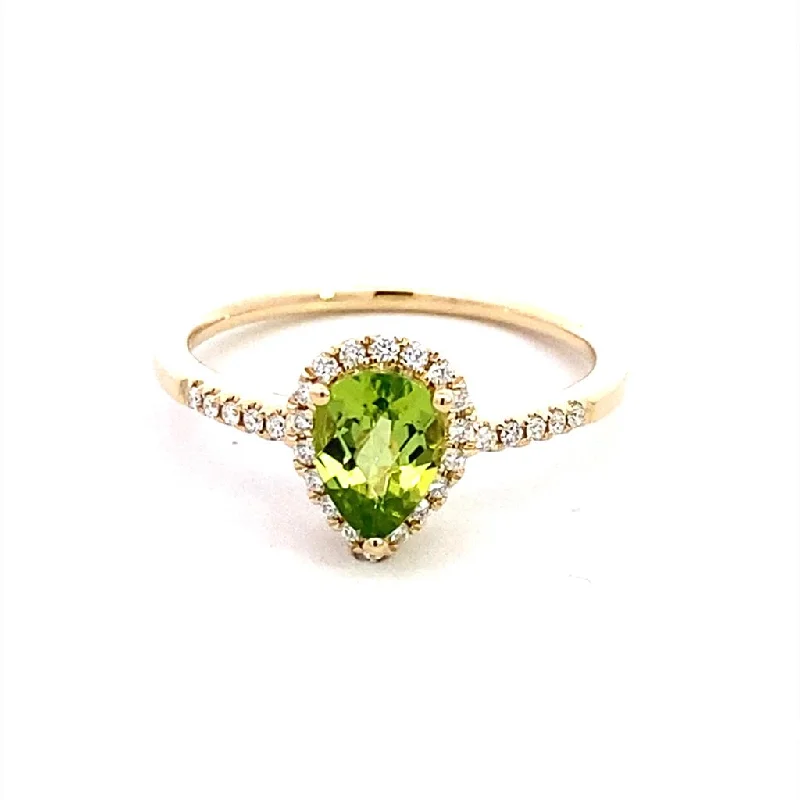 women’s engagement rings with round sapphires and diamonds-14K Yellow Gold Peridot And Diamond Halo Ring