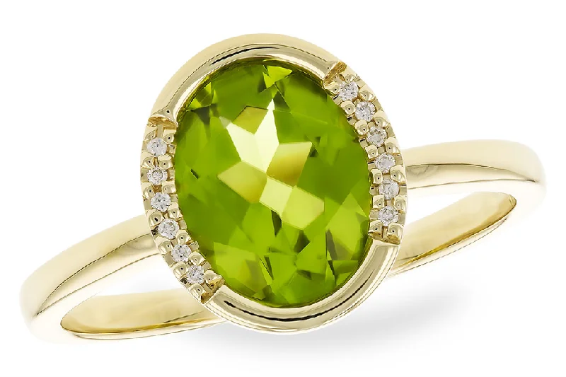 engagement rings with cushion-cut diamonds and sapphire accents-14K Yellow Gold Peridot Halo Ring